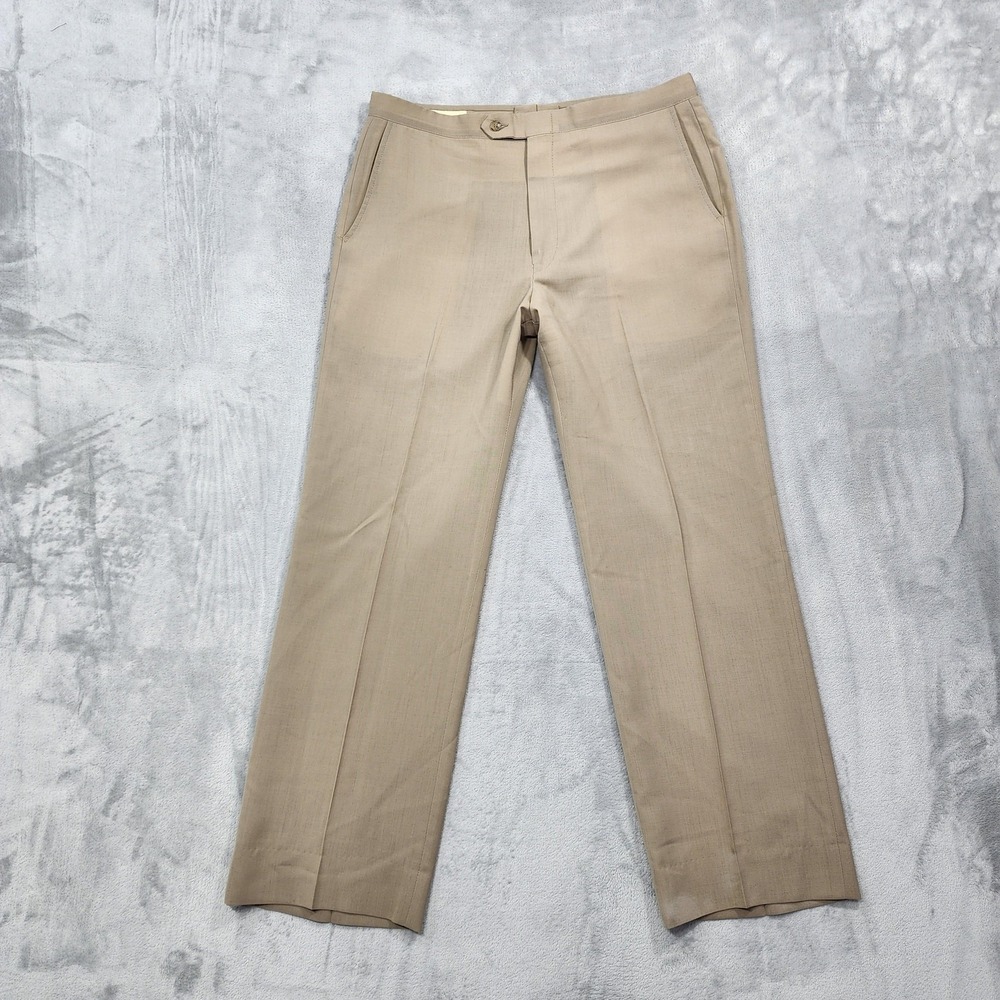 Vintage Sansabelt Pants Mens 33x29 Beige Classic Fit Flat Front Dress Office
